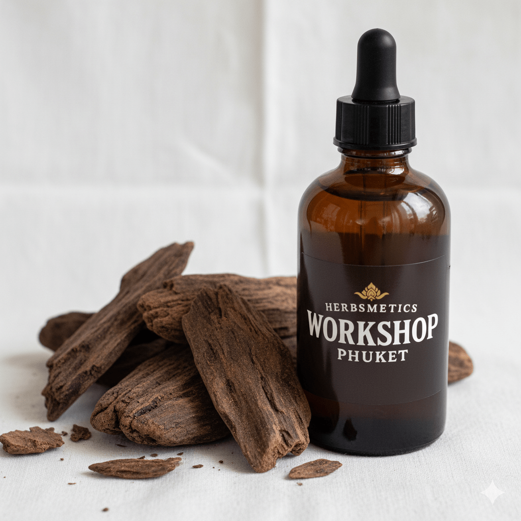 Agarwood essential oil — woody, earthy, warm — Herbsmetics Phuket
