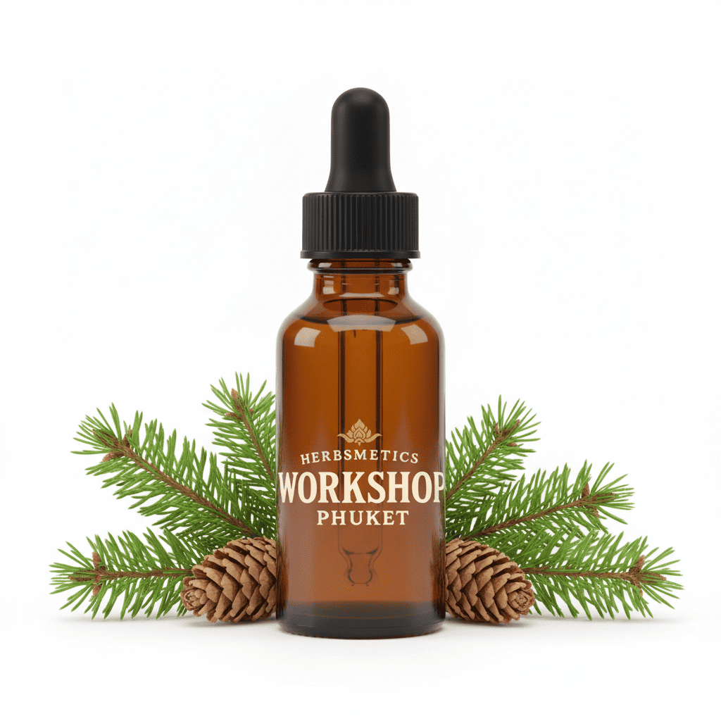 Black Spruce essential oil — woody, earthy, warm — Herbsmetics Phuket