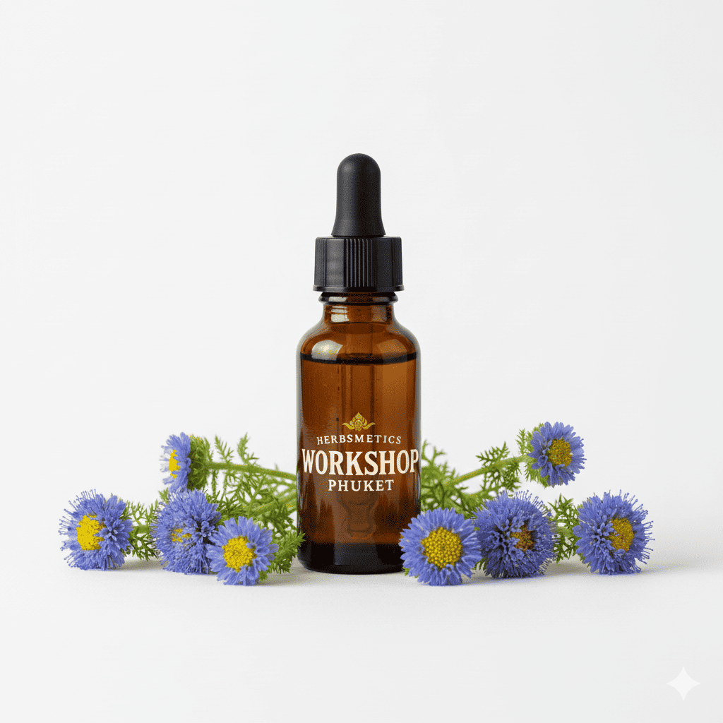 Blue Tansy essential oil — woody, earthy, warm — Herbsmetics Phuket