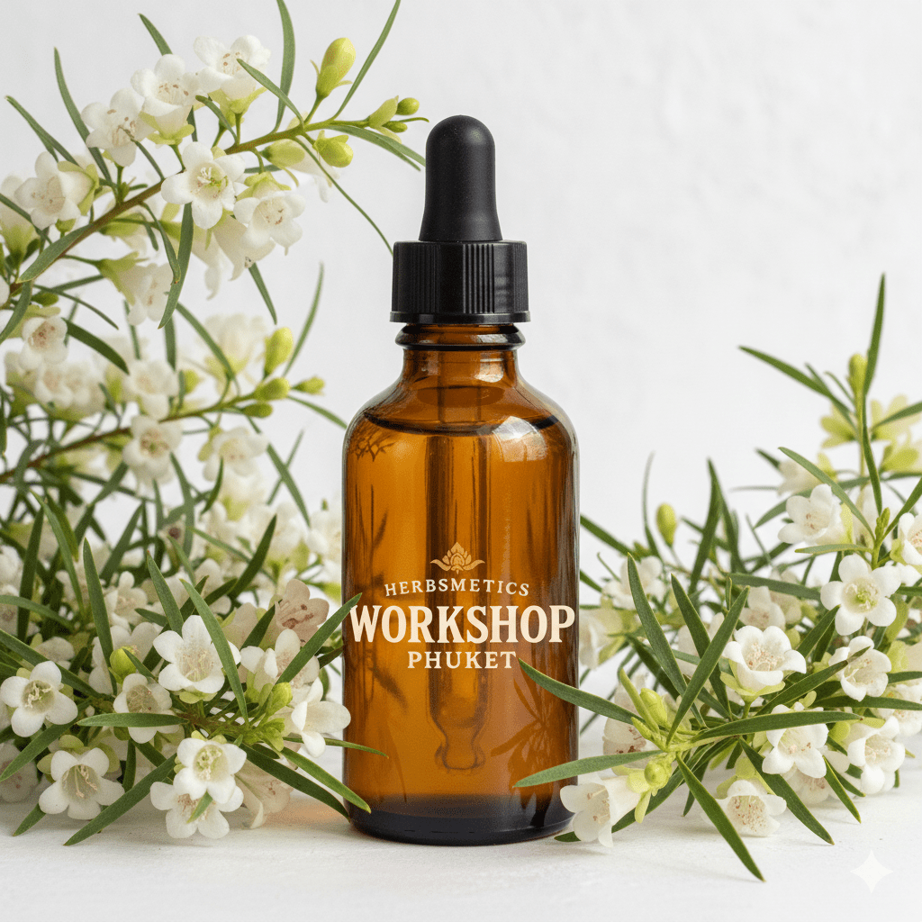 Buddha Wood essential oil — woody, earthy, warm — Herbsmetics Phuket