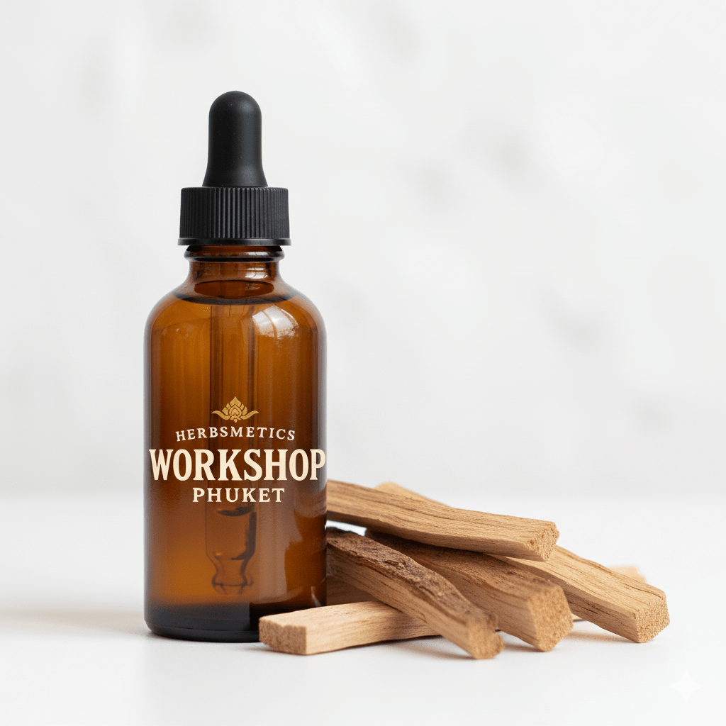 Guaiacwood essential oil — woody, earthy, warm — Herbsmetics Phuket
