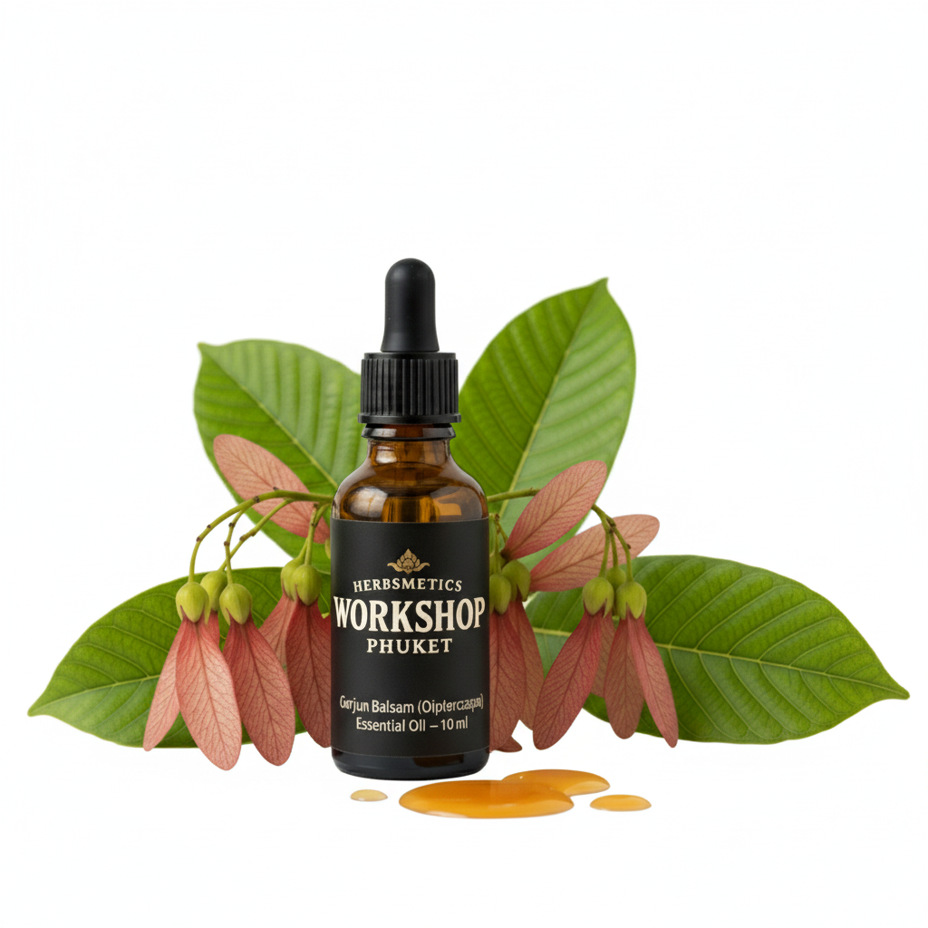 Gurjun Balsam essential oil — woody, earthy, warm — Herbsmetics Phuket
