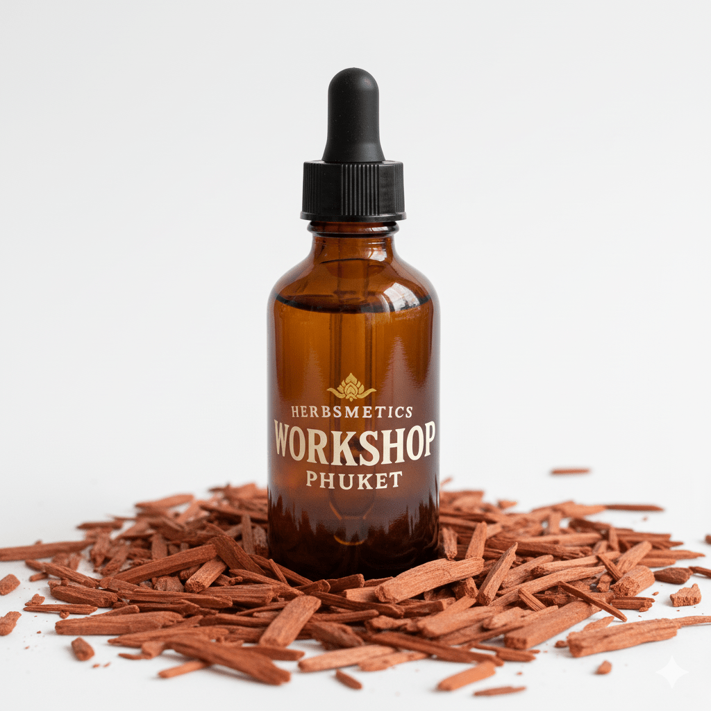 Hawaiian Sandalwood essential oil — woody, earthy, warm — Herbsmetics Phuket