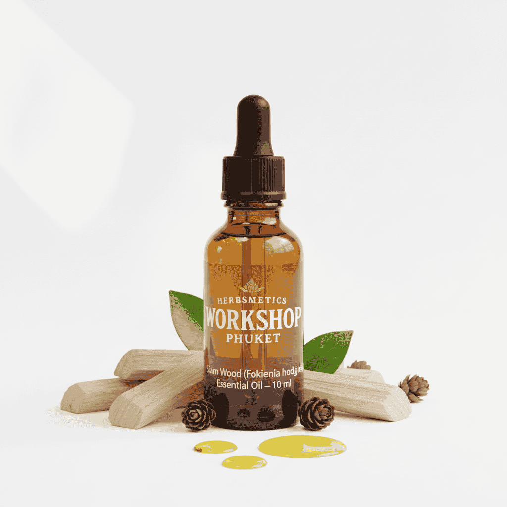 Siam Wood essential oil — woody, earthy, warm — Herbsmetics Phuket