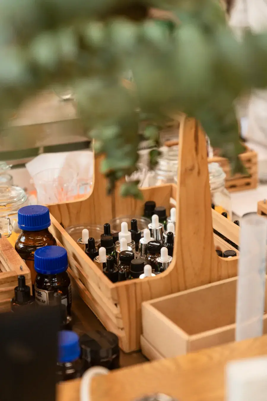 Master class Phuket — curated collection of essential oil vials in wooden crate