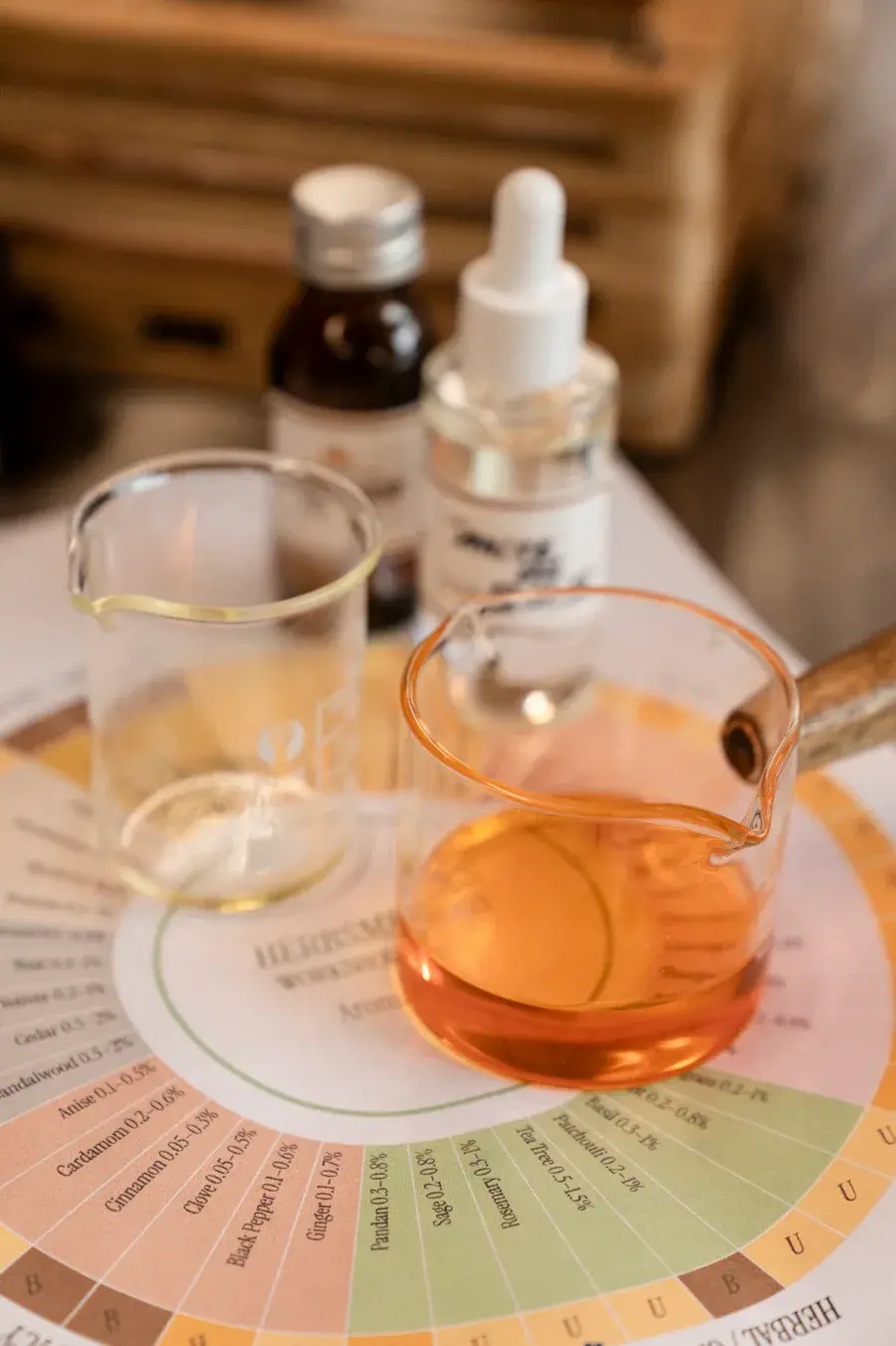 Essential oils fragrance wheel used in Herbsmetics aroma workshop Phuket