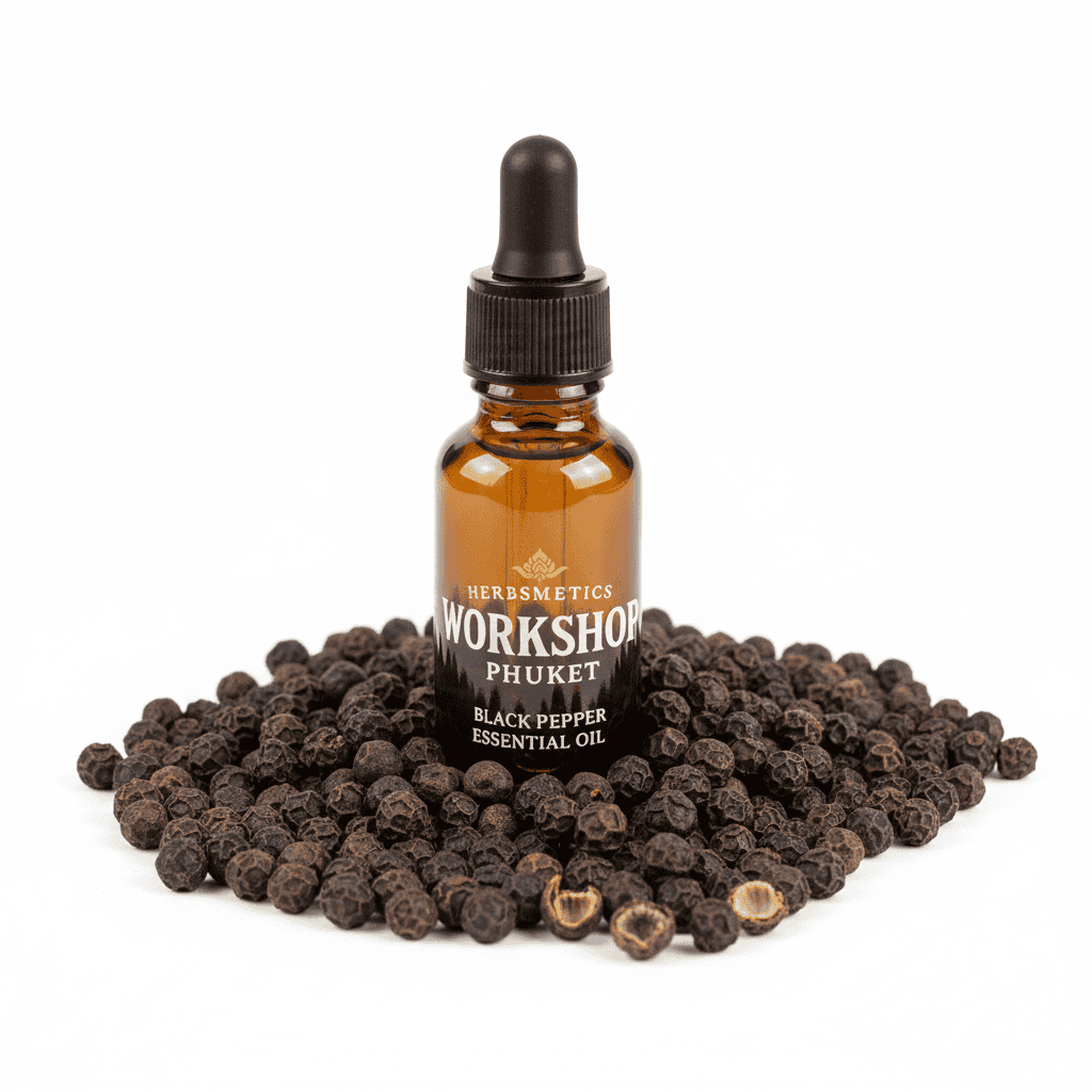 Black Pepper essential oil — spicy, warm, exotic — Herbsmetics Phuket