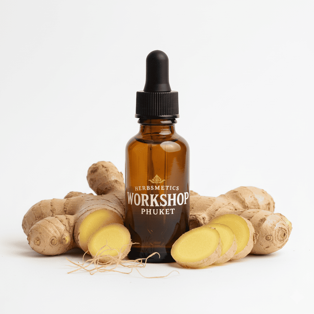 Fresh Ginger essential oil — spicy, warm, exotic — Herbsmetics Phuket
