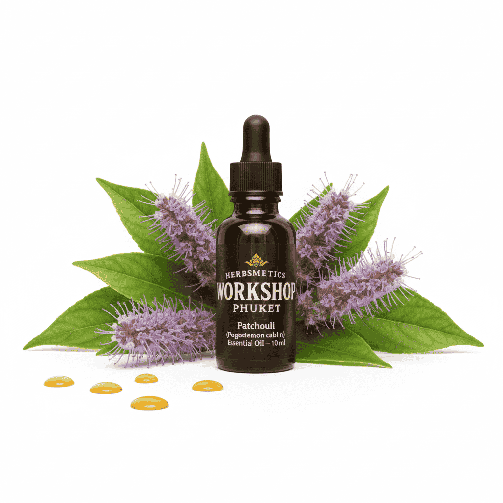 Patchouli essential oil — floral, sweet, romantic — Herbsmetics Phuket