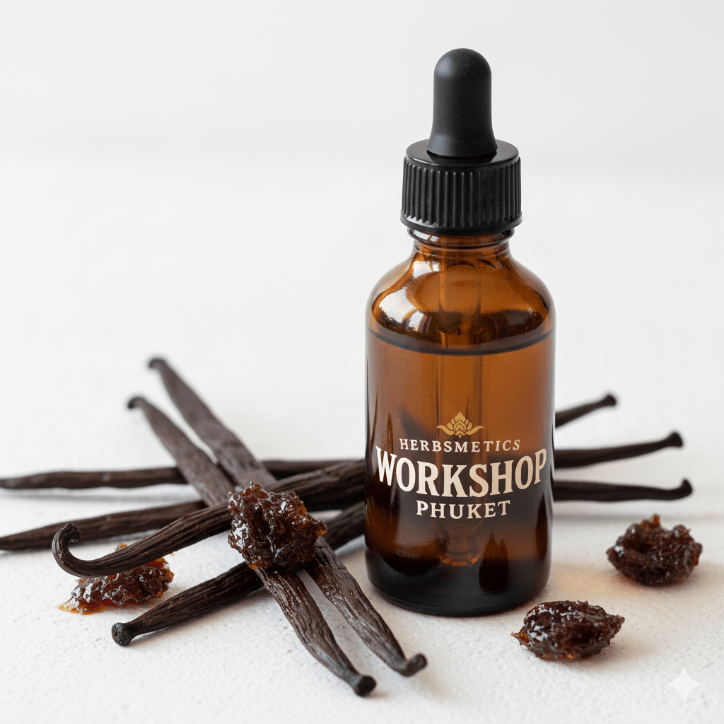 Vanilla Oleoresin essential oil — balsamic, resinous, deep — Herbsmetics Phuket